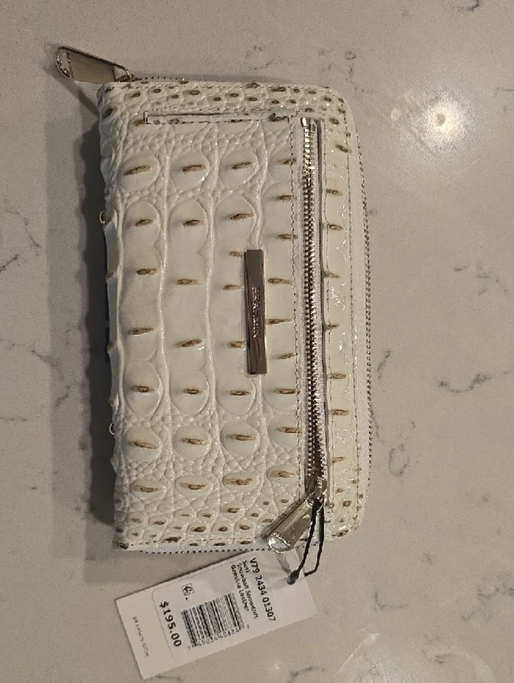 Brahmin White Croc-Embossed Zip Wallet with Blue and Black Snowflake - Picture 3 of 3